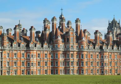 Egham, near London, UK - February 14, 2009 The Victorian grandeur of the Royal Holloway building in Egham - The building is part of the University of London campus and was founded in 1879. It is home to over 9000 students annually.
