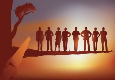 A saw cuts of a tree branch with people on it