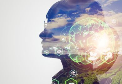 A head silhouette with the Earth superimposed on it