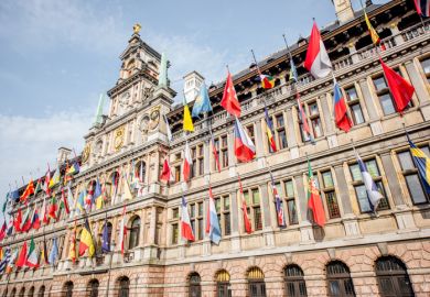 European flags on Antwerp town hall
