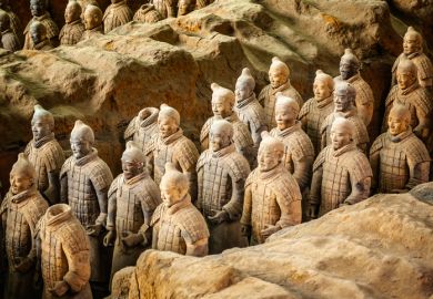 Excavated sculptures statues of the terracota army soldiers of Qin Shi Huang emperor, Xian, Shaanxi, China