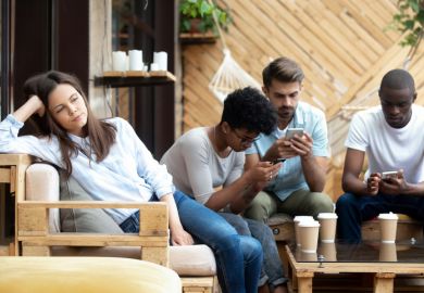 A female student excluded froma group of male students