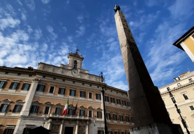 Facade of the Montecitorio Palace in Rome, seat of the Italian Chamber of Deputies
