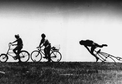 Person falling off bicycle behind others to illustrate students being behind after Covid