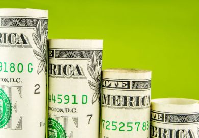 Falling steps made of one American dollar bills