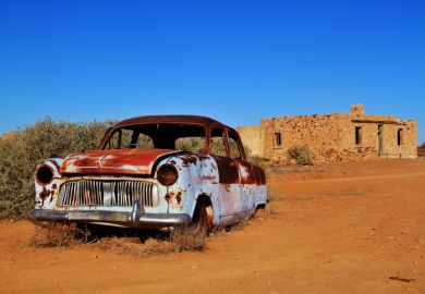 Old car in desert in Farina, South Australia Farina, Australia