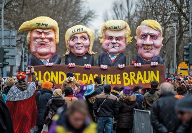 Protest figures of Trump, Le Pen, Wilders and Hitler