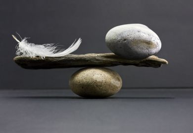A feather and a stone equally balanced