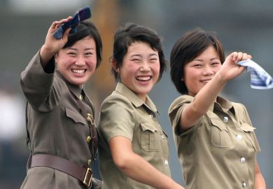 Female North Korean soldiers, Yalu River, 2010