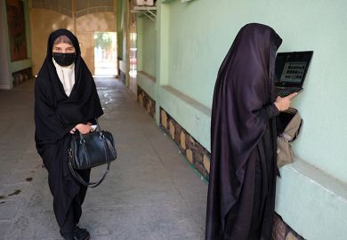 Two female university students who have been notified that their course has been terminated by the Taliban seen on 15 September, 2021 in Afghanistan. The recent internet blackout deepens the crisis for Afghan universities.