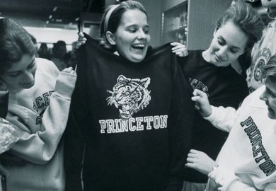 Female students shopping for Princeton University sweatshirts