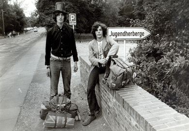 Two young men heading to a festival Two young men heading to a festival