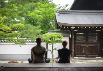 Foreigners at Japanese temple