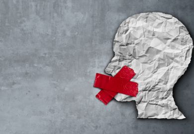 A head with an X over the mouth A head with an X over the mouth