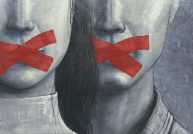 People with tape on their mouths, symbolising restrictions on free speech