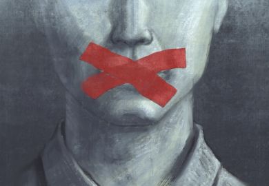 A man with tape over his mouth, symbolising free speech
