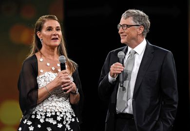 Melinda Gates and Bill Gates on stage during the Robin Hood Foundation’s 2018 benefit in New York City. Melinda Gates and Bill Gates on stage during the Robin Hood Foundation’s 2018 benefit in New York City.