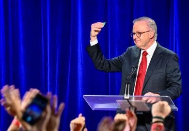 Prime Minister Anthony Albanese delivers his victory speech after winning the election on May 03, 2025 in Sydney, Australia.