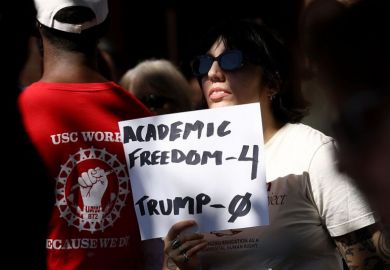 Graduate student Camila joins around a hundred USC academics who protest the Trump education compact that has been offered to the university 