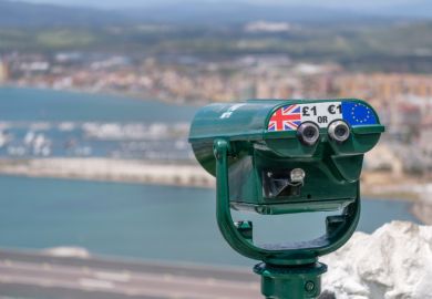 Gibraltar, Spain 12-May 2017 Telescope at a viewing spot on the Rock of Gibraltar in May 2017.