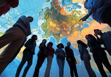 people inside world globe