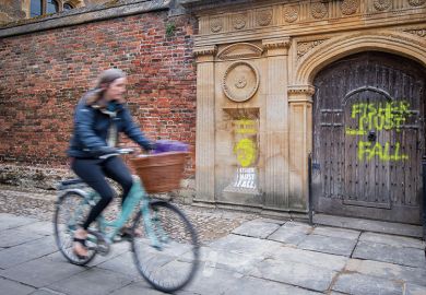 The Gate of Honour at Gonville & Caius College, Cambridge, spray painted with the with words 'Eugenics is genocide. Fisher must fall' by activists calling for the college to remove its memorial window to Ronald Fisher The Gate of Honour at Gonville & Caius College, Cambridge, spray painted with the with words 'Eugenics is genocide. Fisher must fall' by activists calling for the college to remove its memorial window to Ronald Fisher