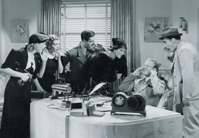 Group of people shouting at boss