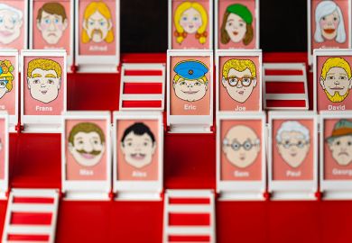 Popular board game 'Guess Who?', to illustrate that growing class sizes and expanding workloads are blamed as students doubt those teaching them know who they are.