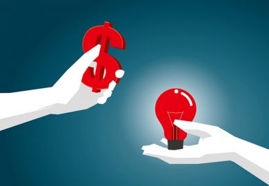 Hands holding dollar sign and lightbulb (illustration)