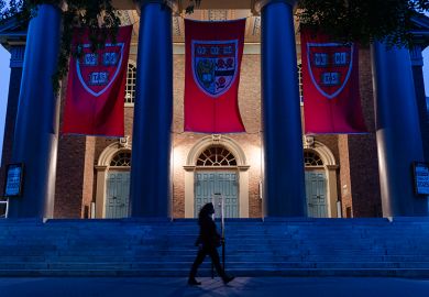 Banners hang from Memorial Church on the Harvard University campus in Cambridge, Massachusetts, US, on Tuesday, 27 May, 2025. President Donald Trump on Monday threatened to divert billions in grant dollars away from Harvard University.
