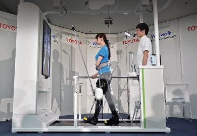 A model demonstrates how the rehabilitation-assist robot Welwalk WW-1000, developed by Japan’s Toyota Motor Corporation A model demonstrates how the rehabilitation-assist robot Welwalk WW-1000, developed by Japan’s Toyota Motor Corporation