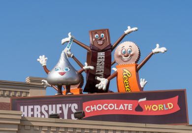 Hershey, Pennsylvania- October 15, 2021 Hershey Candy Characters Greet Visitors at Hershey's Chocolate World Entrance