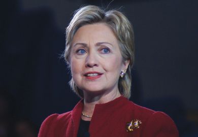 Hillary Clinton speaking on stage