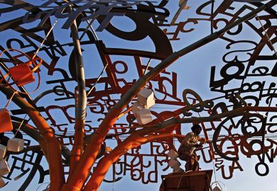 Sculpture made of Hindi and English alphabets