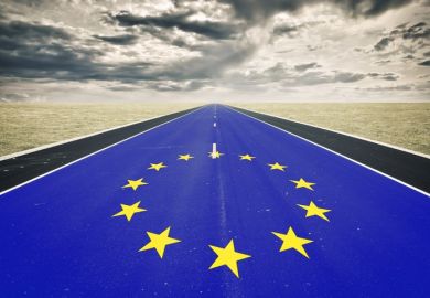 a road with the European flag on it