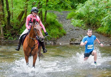 Runners & horses compete in the Man V Horse marathon, Wales. To illustrate differences in resources available to staff to demonstrate impact in the REF have raised concerns over an “unlevel playing field” that may disadvantage smaller universities