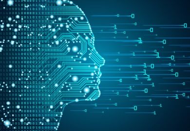 A human head made of zeroes and ones