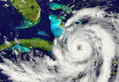 A hurricane seen from a satellite, approaching Cuba