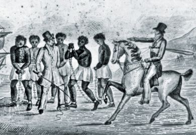 Illustration of African slaves in chains Illustration of African slaves in chains