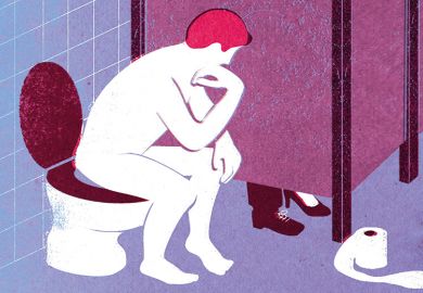 Illustration of man sitting on toilet, by David Humphries