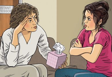 Illustration of a professor sitting with a student