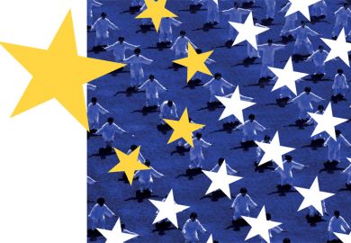 Crowd performing tai chi with stars of Chinese flag in foreground Crowd performing tai chi with stars of Chinese flag in foreground