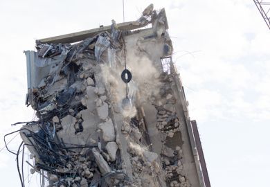 Images of the Leaning Tower of Dallas, a building undergoing demolition, but has yet to fall. Dallas citizens have gathered daily to watch a wrecking ball attempt to knock the building down.