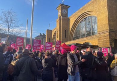 UCU campaigners at King's Cross station UCU campaigners at King's Cross station