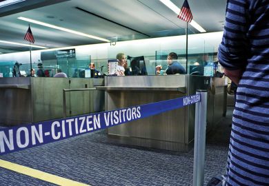 Immigration passport control queue for non US citizens