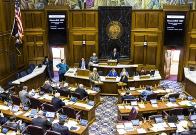 Indianapolis - Circa April 2017 Indiana State House of Representatives in session making arguments for and against a Bill