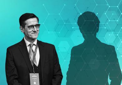 Indro Mukerjee, Innovate UK’s executive chair with a silhouette next to him, illustrating the delay in finding his successor.