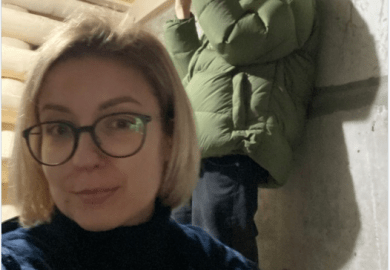 Inna Sovsun takes shelter from an airstrike