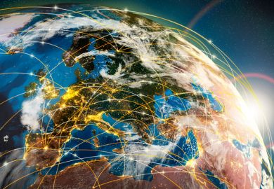 Interconnected/networked countries on globe