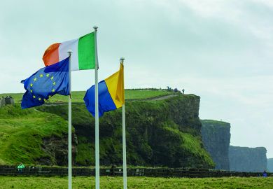 Irish, European Union and Clare flags flying